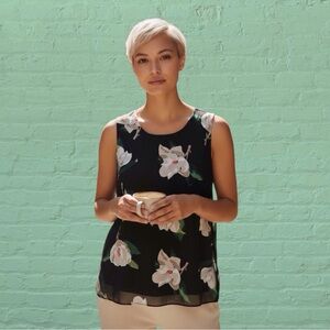 Banana Republic Magnolia Floral Sleeveless Blouse Shell Lined Sheer Chiffon